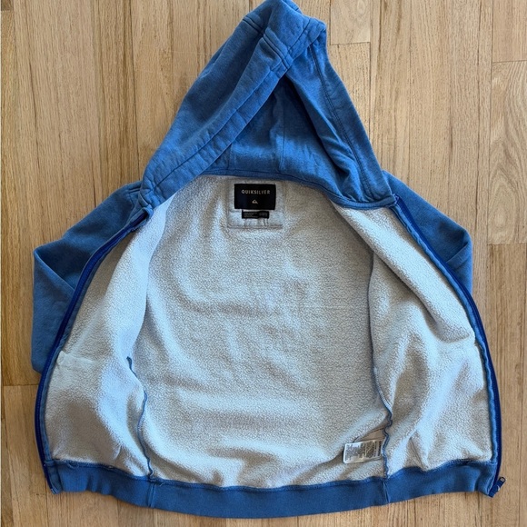 Boys Quiksilver Blue Full Zip Hoodie,‎ Sweatshirt, Green Logo, Youth Small / 10. - Picture 7 of 9